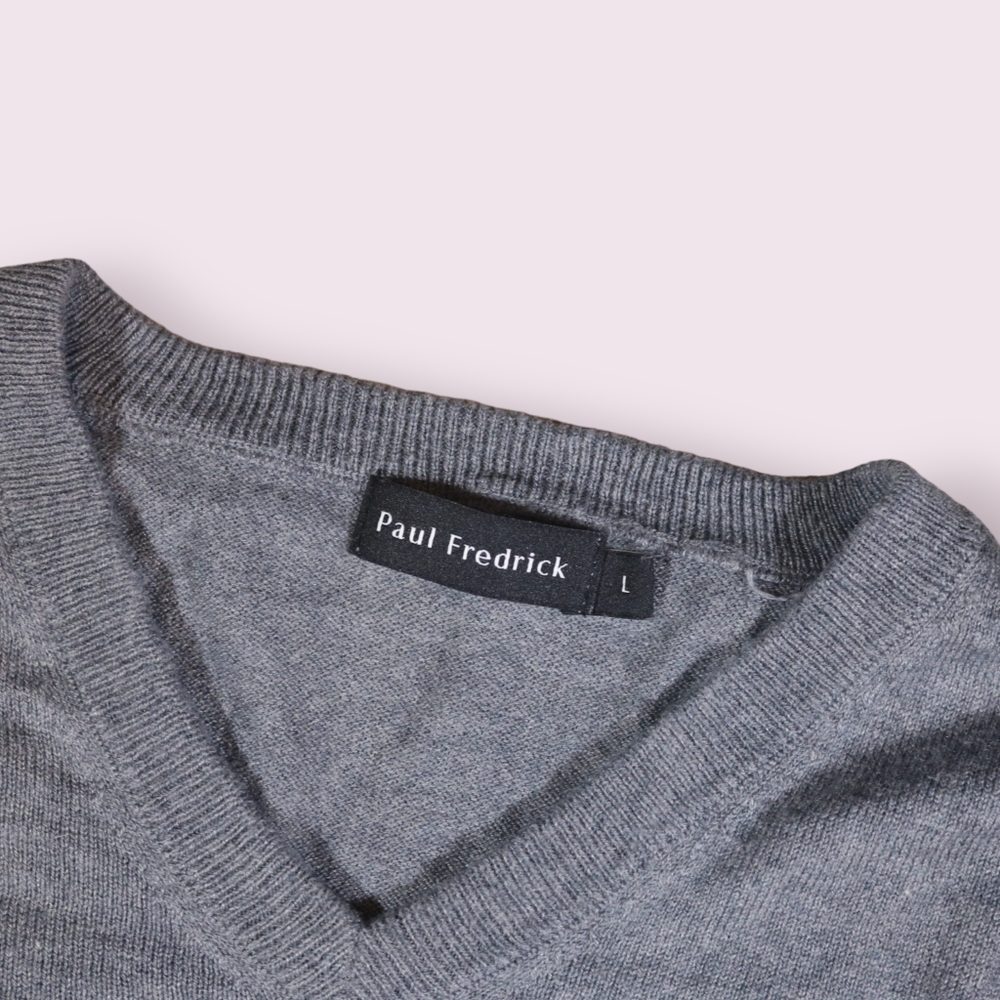 Paul Frederick Mens Silk, Cotton, Cashmere Grey Blend Sweater Vest V Neck Size L - Picture 3 of 7